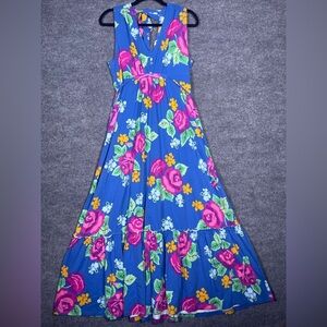 Matilda Jane Medium Blue Floral Brilliant Dream Weaver Teired Maxi Dress Pockets